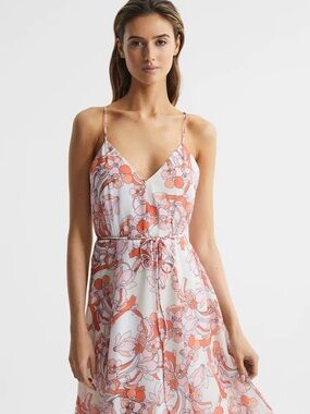 Reiss White Pale Pink Pippa Floral Printed Midi Dress NWOT